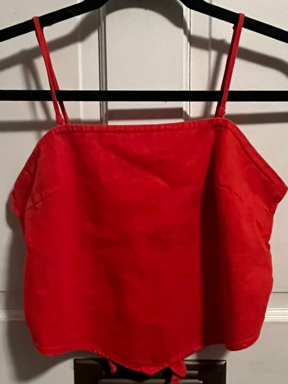 A New Day Solid Red Tie Back Crop Tank Top - Size S Adjustable Straps